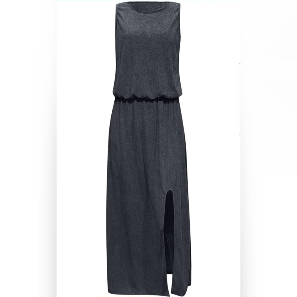💚Summer Beach Dresses Casual Maxi Dresses Sleeveless Tank Sun Dress with Pocket - Picture 2 of 5